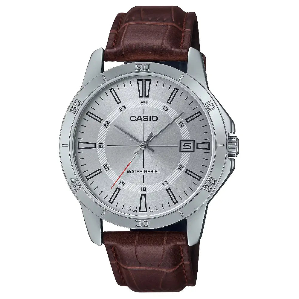 Casio Enticer MTP-V004L-7CUDF Date Analog Silver Dial Leather Strap Men's Watch