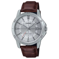 Casio Enticer MTP-V004L-7CUDF Date Analog Silver Dial Leather Strap Men's Watch