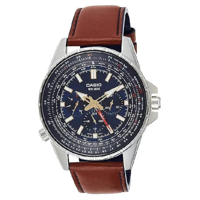 Casio Enticer MTP-SW320L-2AVDF Multi-Hand Analog Blue Dial Leather Strap Men's Watch