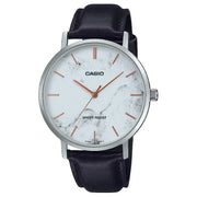 Casio Enticer Analog MTP-VT01LM-7AUDF Silver Dial (Marble Design) Leather Strap Men's Watch