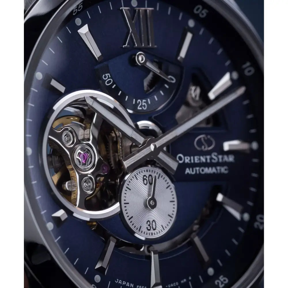 Orient Star RE-AV0003L00B blue dial 41mm stainless steel automatic skeleton men's watch front view
