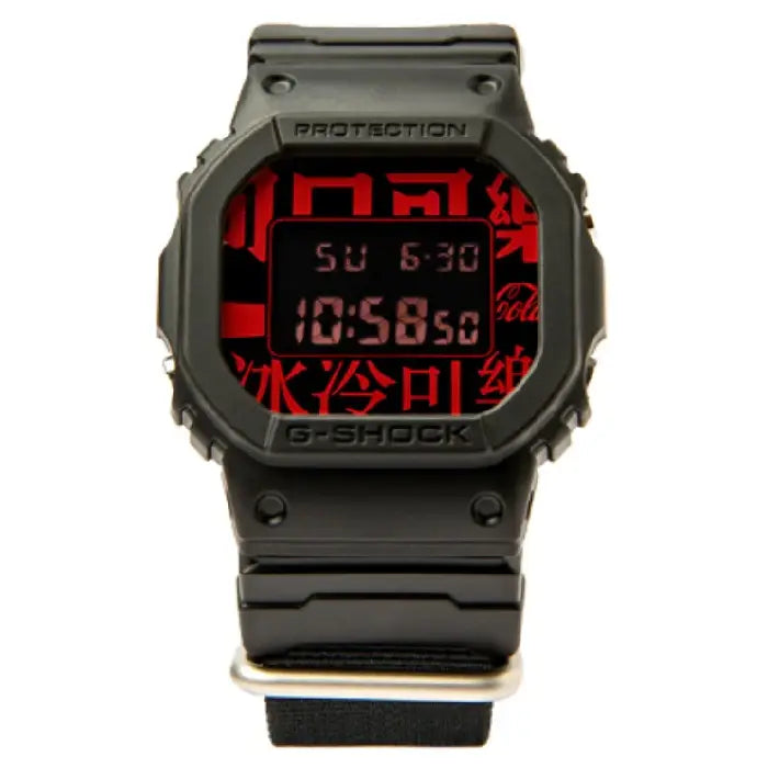 Casio G-Shock "Coca-Cola x Kazuki Kuraishi" DW-5600COCA19-1 Black Dial 42.8mm Nylon Strap Watch