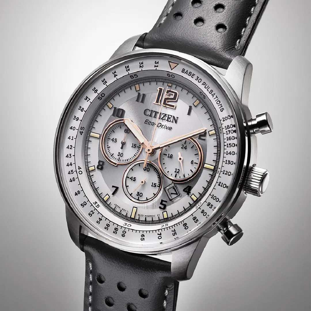 Citizen Eco-Drive CA4500-24H Aviation-Inspired Design Grey Dial Leather Strap Men's Watch