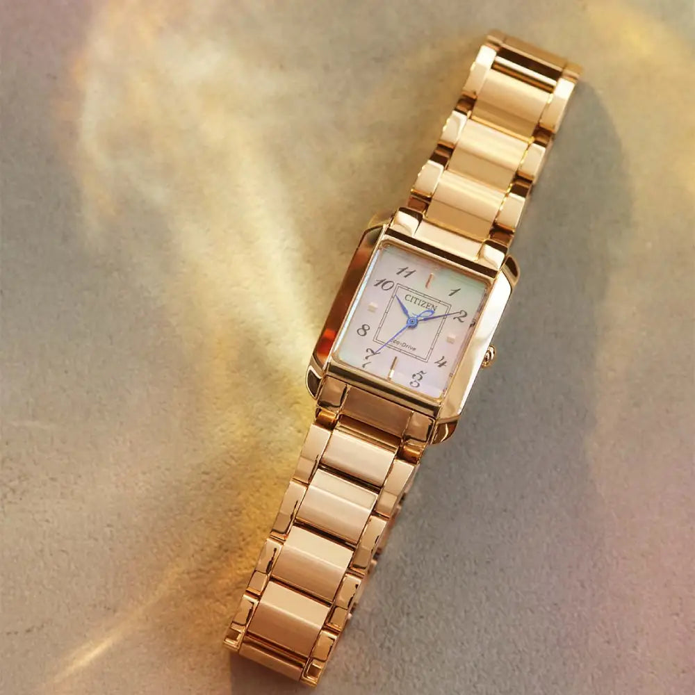 Citizen L Square Collection "Bianca" EW5603-89Y Mother Of Pearl Dial Rose Gold-Tone Stainless Steel Women's Watch