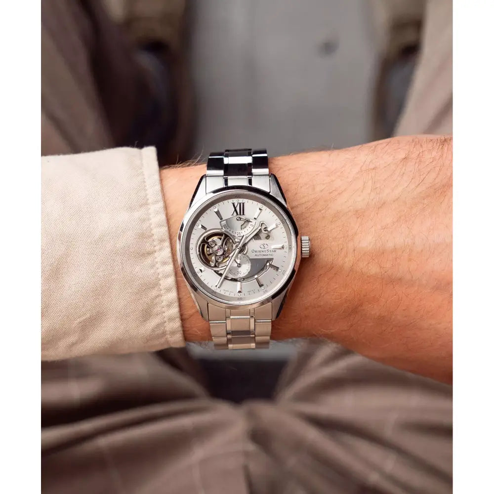 Orient Star RE-AV0125S00B Contemporary Automatic Open Heart Power Reserve Silver Dial Stainless Steel Men's Watch