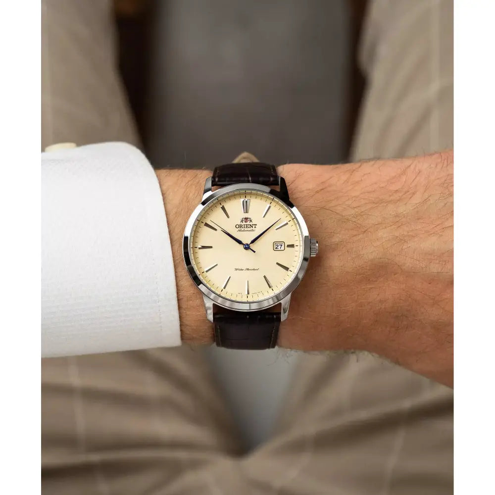 Orient RA-AC0F16S30B ivory dial 41.6mm leather strap men's watch