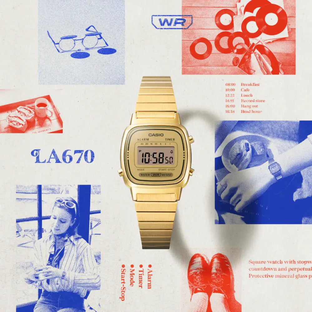 Casio Vintage Digital LA670WGA-9DF Gold Dial Stainless Steel Women's Watch