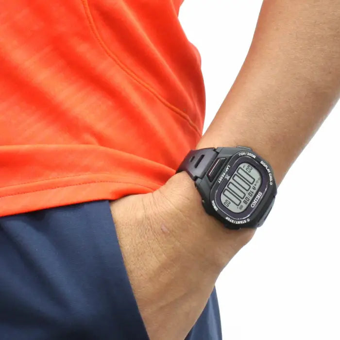 Seiko Prospex Super Runners Solar Digital SBEF055 Black Dial 43.7mm Resin Strap Men's Watch