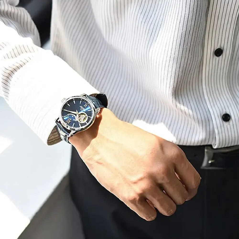 Orient Star RE-AT0006 Contemporary Automatic Power Reserve Blue Dial Leather Strap Men's Watch