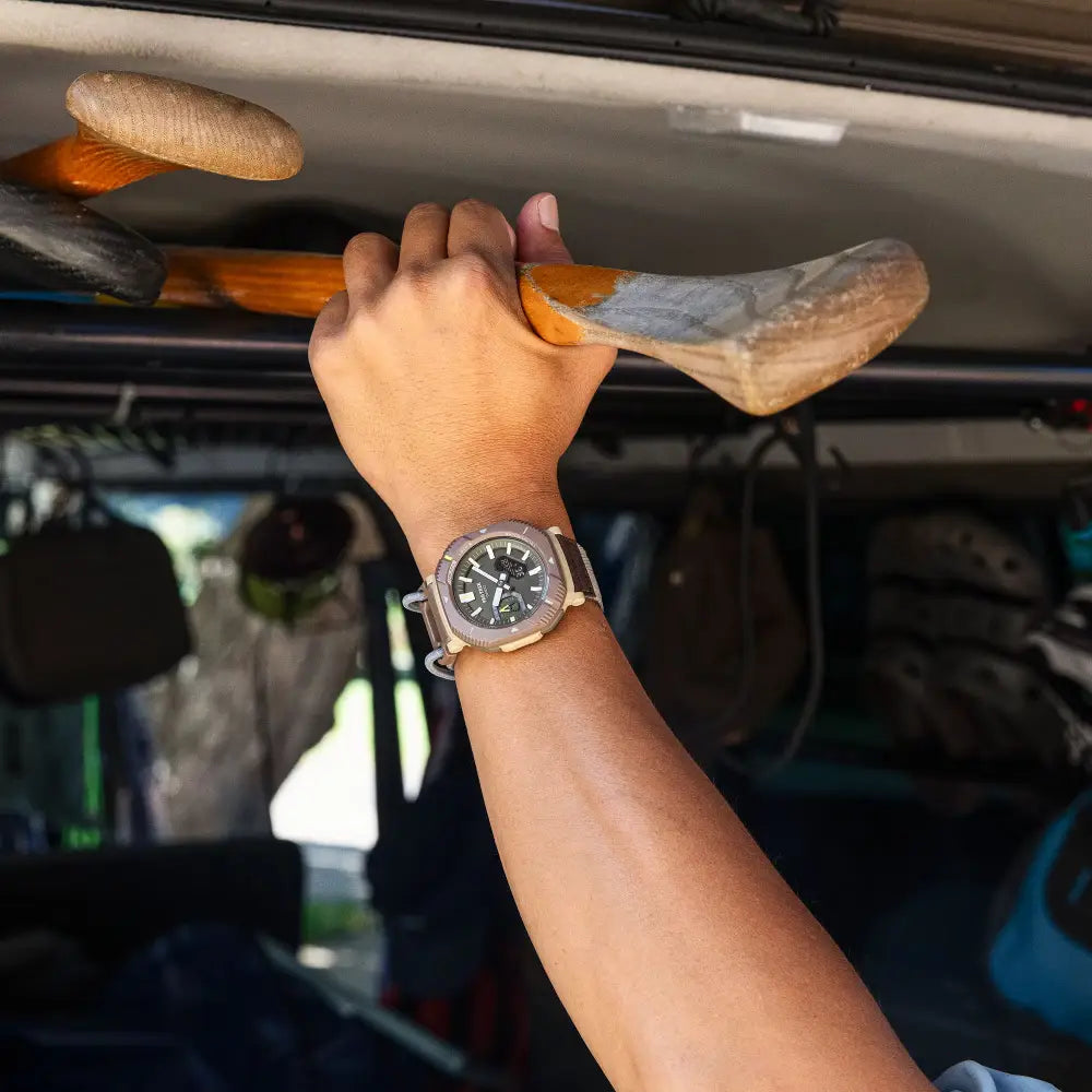 Casio ProTrek PRJ-B001B-5DR Analog-Digital Solar Bluetooth "Rotary Guard" Brown Dial Cloth Bungee Strap Men's Watch