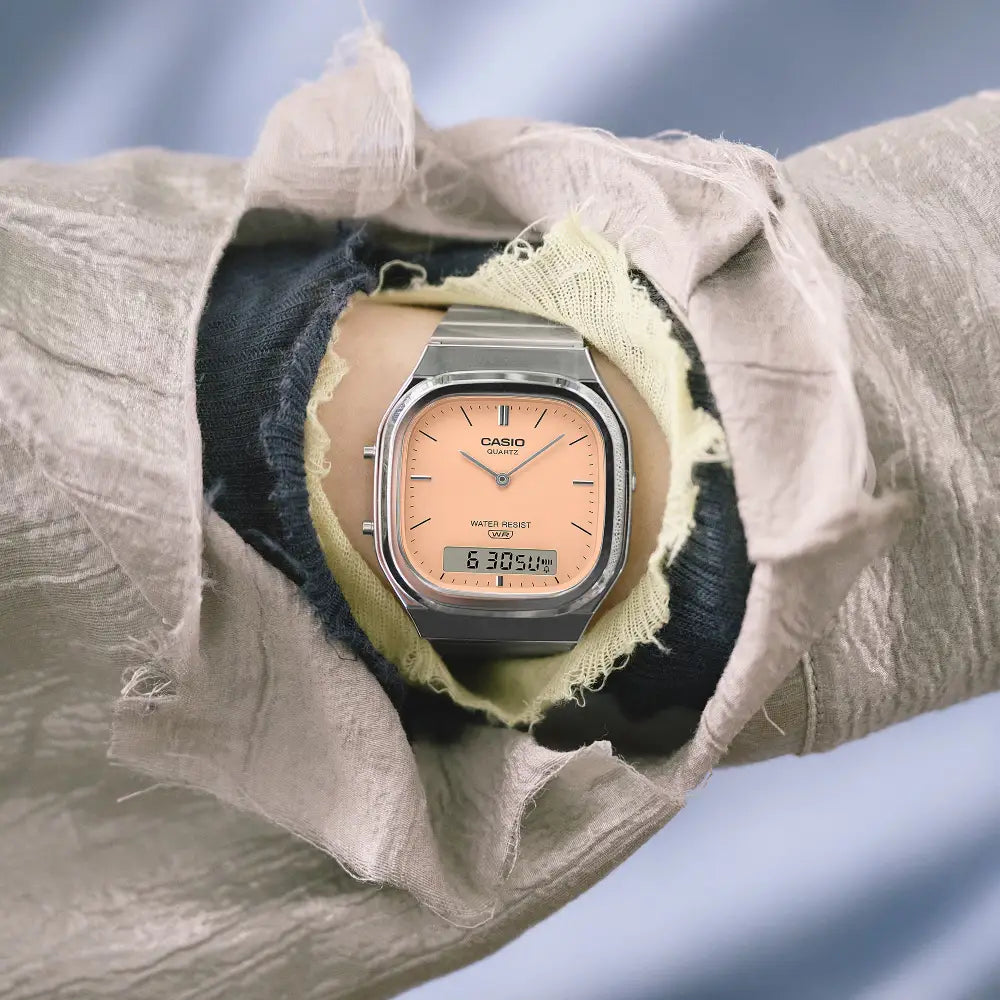Casio Vintage Ana-Digi "Vintage Ana-Digi" 35.8mm AQ-240E-4A Orange Dial Stainless Steel Unisex Watch