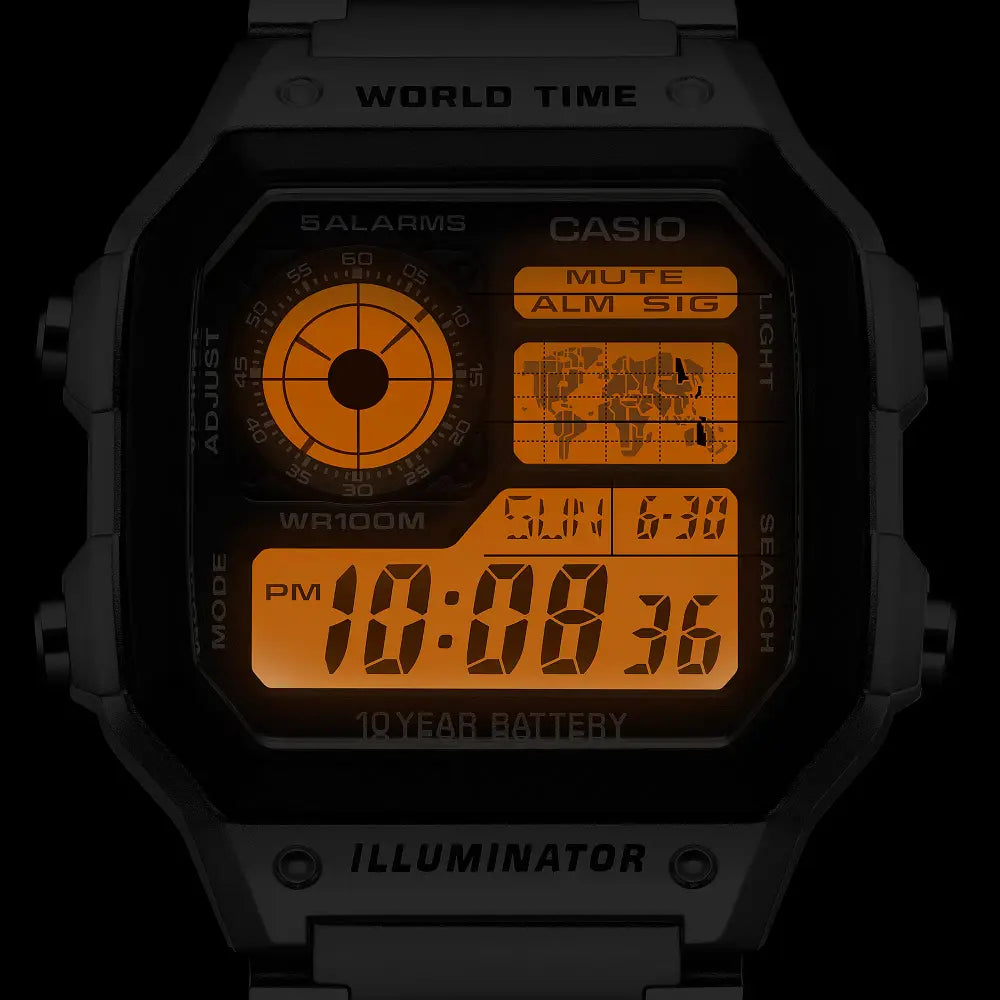 Casio World Time Digital AE-1200WHD-1AVDF Grey/Black Dial Digital and Analog Stainless Steel Men's Watch