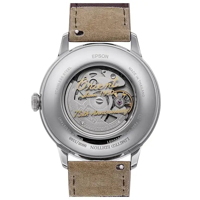 Orient Classic RN-AK0808S (RA-AK0808S) Automatic "Bambino Sun & Moon" 75th Anniversary Limited Edition (5,500 Pieces) White Dial 41.5mm Leather Strap Men's Watch