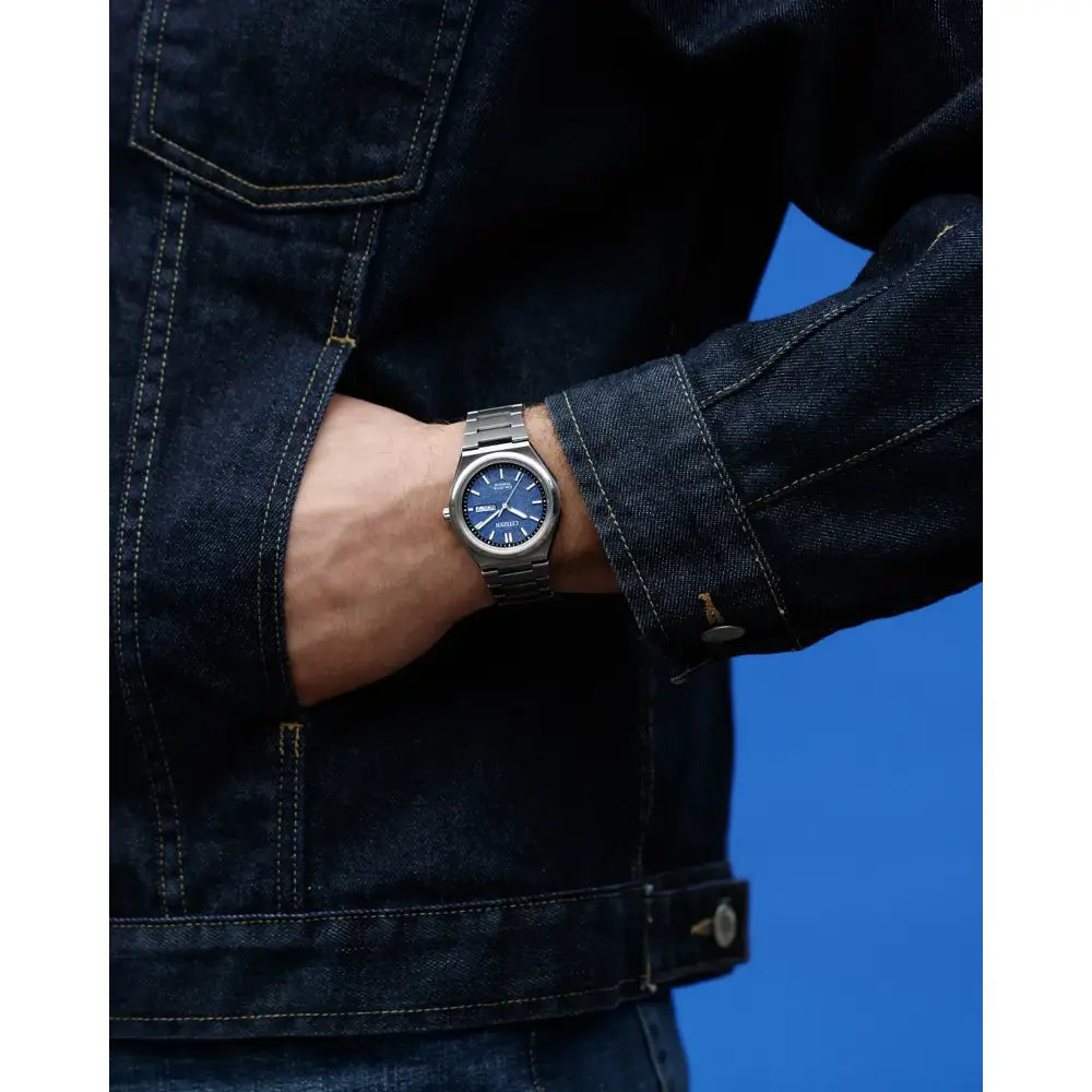 Citizen Zenshin AW0130-85L Eco-Drive Analog Day-Date Blue Dial 39mm Super Titanium Men's Watch
