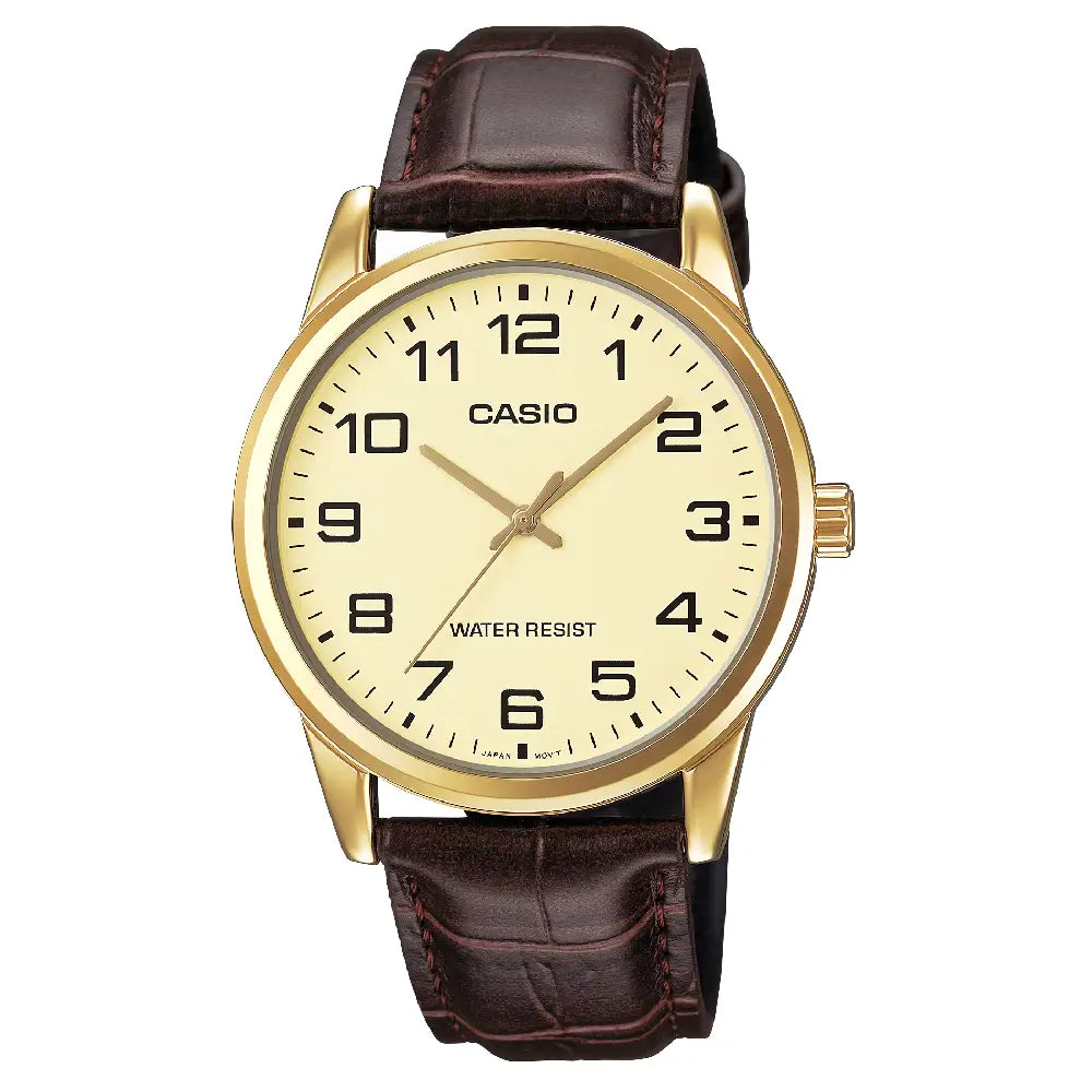 Casio Classic Analog MTP-V001GL-9BUDF Gold Dial Leather Strap Men's Watch
