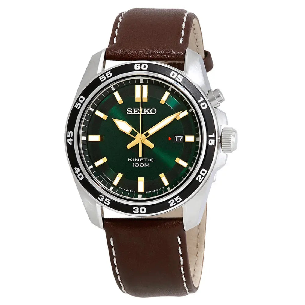 Seiko Kinetic "Green Field" SKA791P1 Green Dial 42.6mm Leather Strap Men's Watch