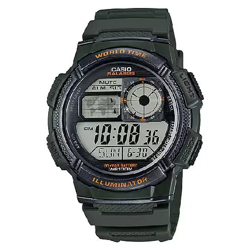 Casio World Time Digital AE-1000W-3A Black Dial Resin Strap Men's Watch