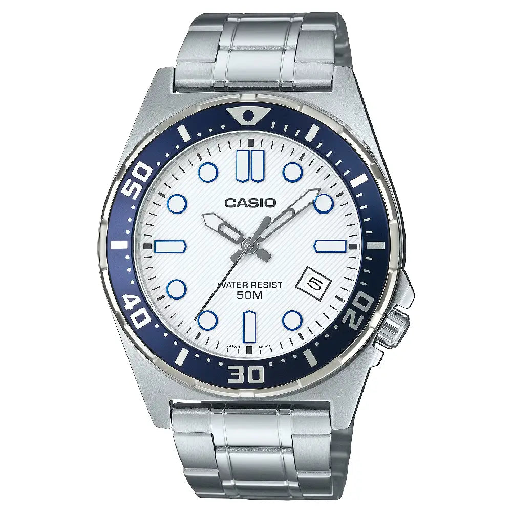 Casio Enticer MTD-135D-7AVDF Analog Diver-Style White Dial 43.6mm Stainless Steel Men's Watch