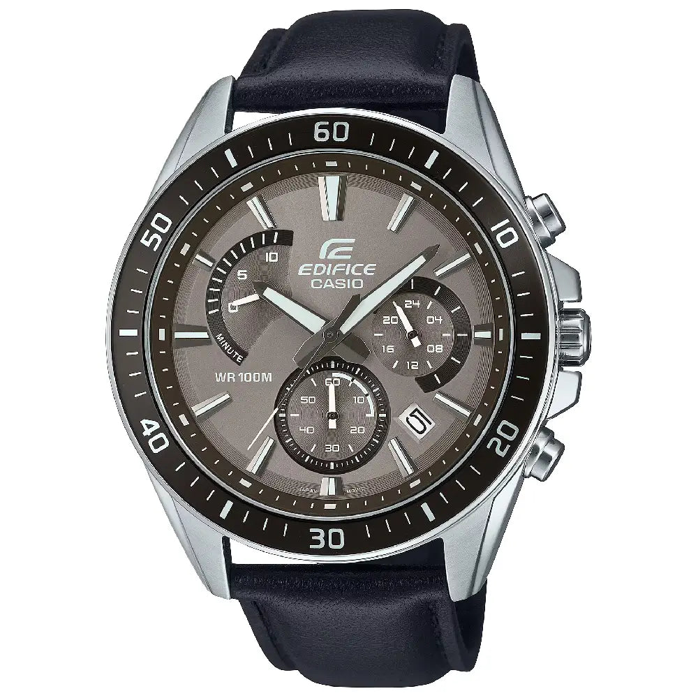 Casio Edifice EFR-552L-5A light brown dial 47mm leather men’s watch front view