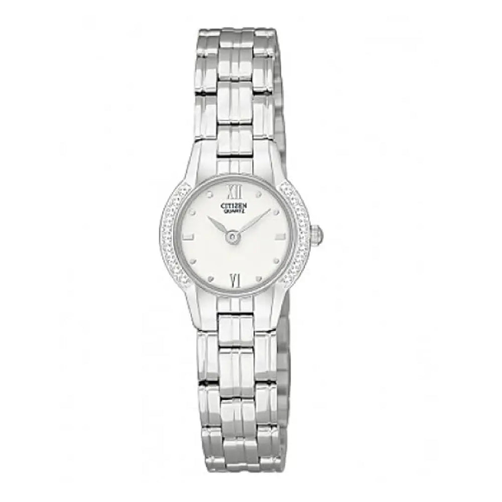 Citizen Quartz Analog EK1160-51A Petite Crystal Accents White Dial 21mm Stainless Steel Women's Watch
