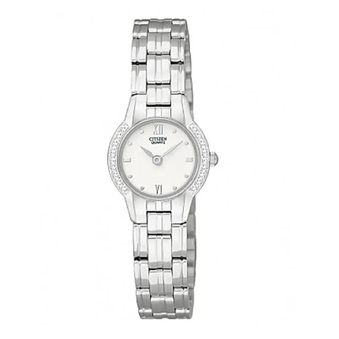 Citizen Quartz Analog EK1160-51A Petite Crystal Accents White Dial Stainless Steel Women's Watch