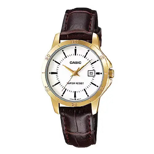 Casio Standard Analog LTP-V004GL-7AUDF White Dial Leather Strap Women's Watch