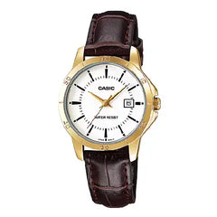 Casio Standard Analog LTP-V004GL-7AUDF White Dial Leather Strap Women's Watch