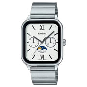 Casio Enticer MTP-M305D-7A2VDF Multi-Hand Moon Phase Analog White Dial Stainless Steel Men's Watch