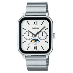 Casio Enticer MTP-M305D-7A2VDF Multi-Hand Moon Phase Analog White Dial Stainless Steel Men's Watch