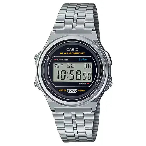 Casio Vintage Digital A171WE-1ADF Black Dial Stainless Steel Unisex Watch