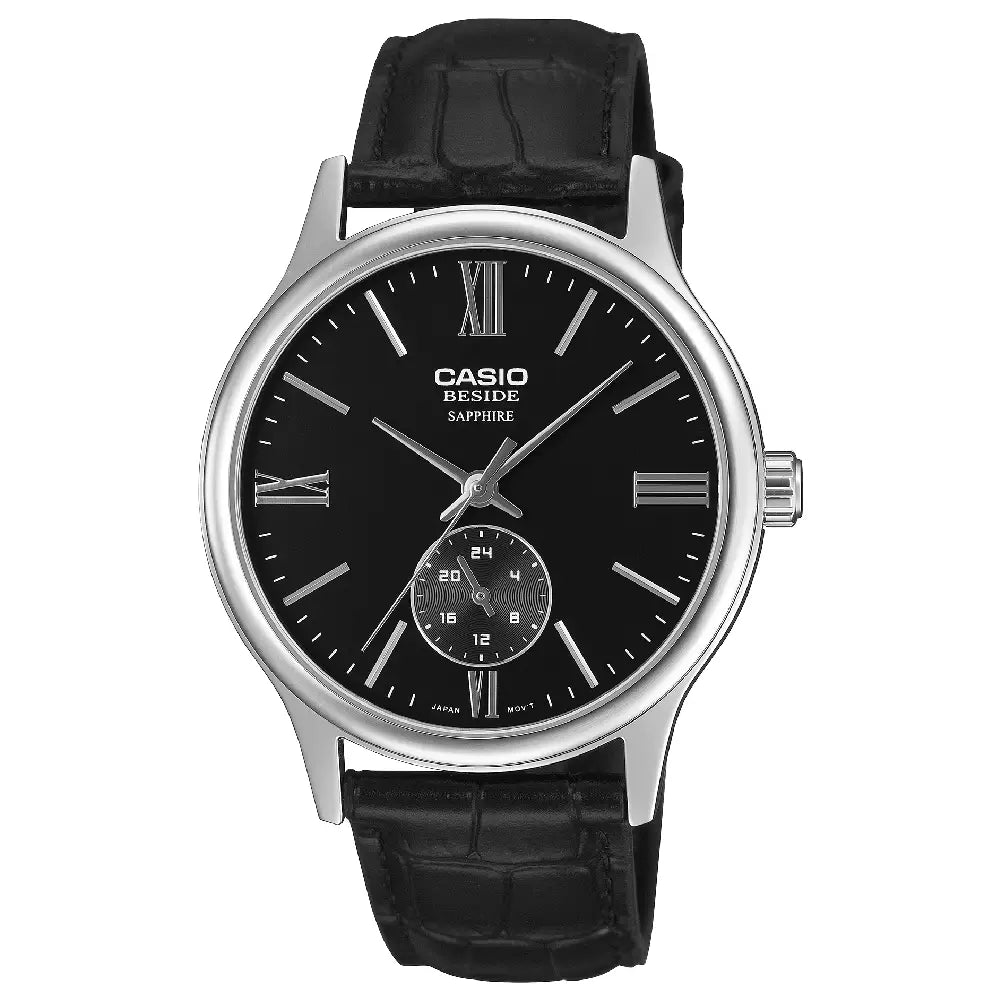 Casio Beside Sapphire BMS-100L-1A Black Dial 40.5mm Leather Strap Men's Watch