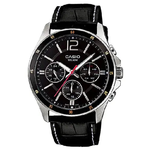 Casio Collection Analog MTP-1374L-1AVDF Black Dial Leather Strap Men's Watch