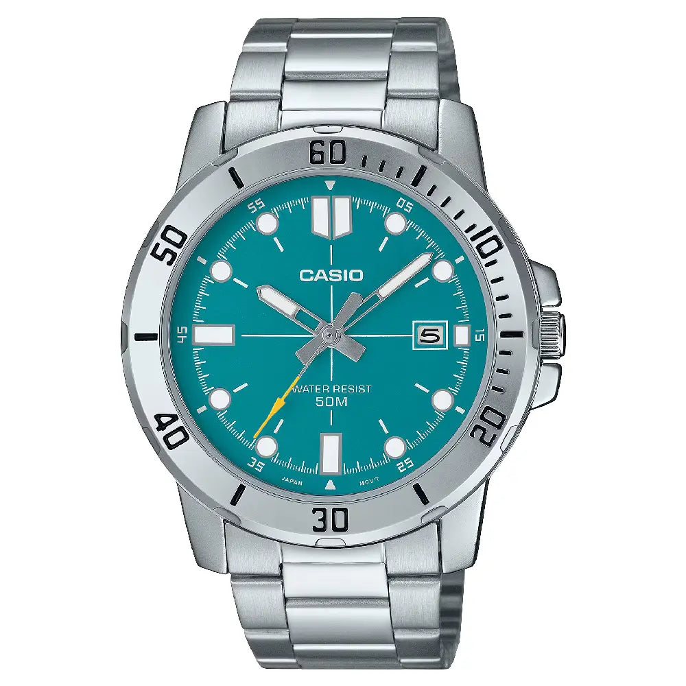 Casio Enticer MTP-VD01D-3E2VUDF Date Analog Green Dial Stainless Steel Men's Watch