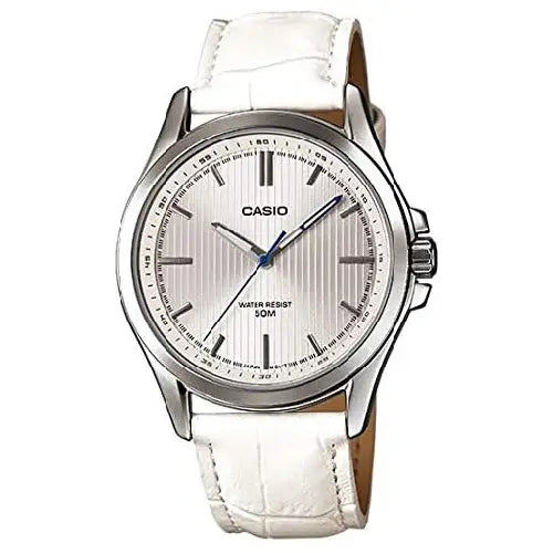 Casio Collection Analog MTP-E104L-7AVDF Silver Dial Leather Strap Men's Watch