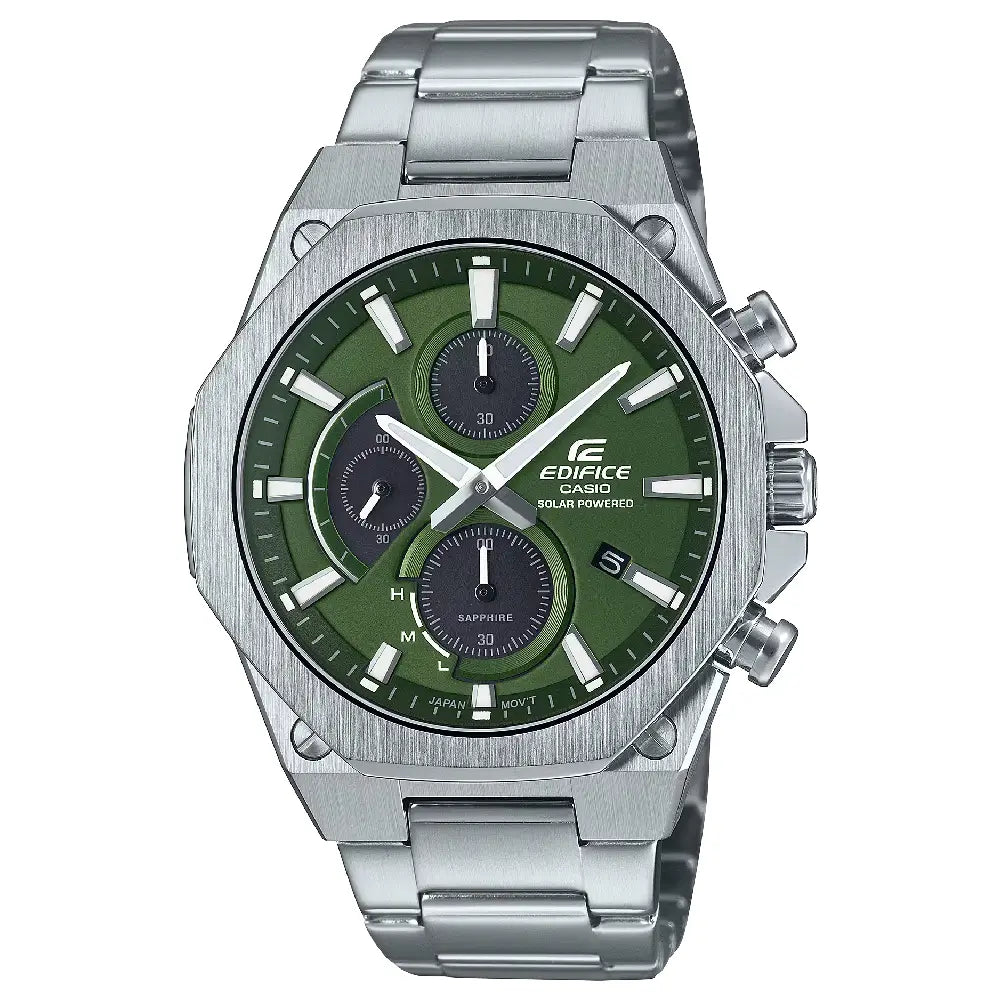 Casio Edifice EFS-S570D-3A Solar Chronograph Slim Green Dial Stainless Steel Men's Watch