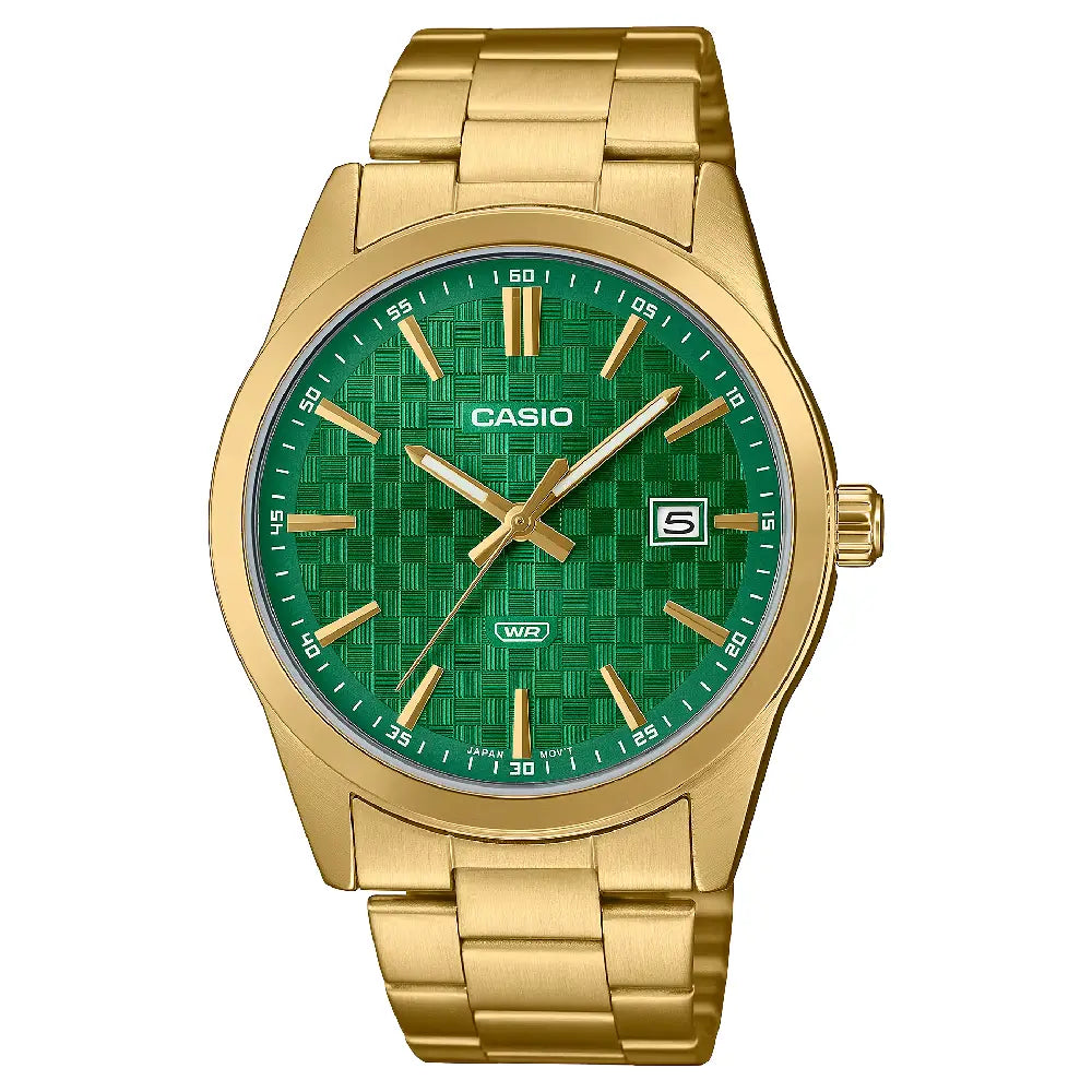 Casio Enticer MTP-VD03G-3AUDF Date Analog Green Dial Stainless Steel Men's Watch