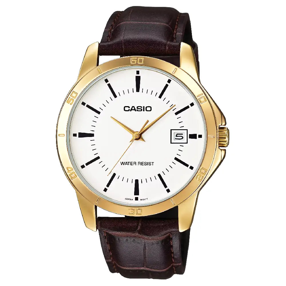 Casio Enticer MTP-V004GL-7AUDF Date Analog White Dial Leather Strap Men's Watch