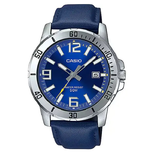 Casio Enticer Analog MTP-VD01L-2BVUDF Blue Dial Leather Strap Men's Watch
