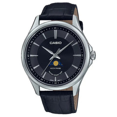 Casio Enticer MTP-M100L-1AVDF Moon Phase Analog Black Dial Leather Strap Men's Watch