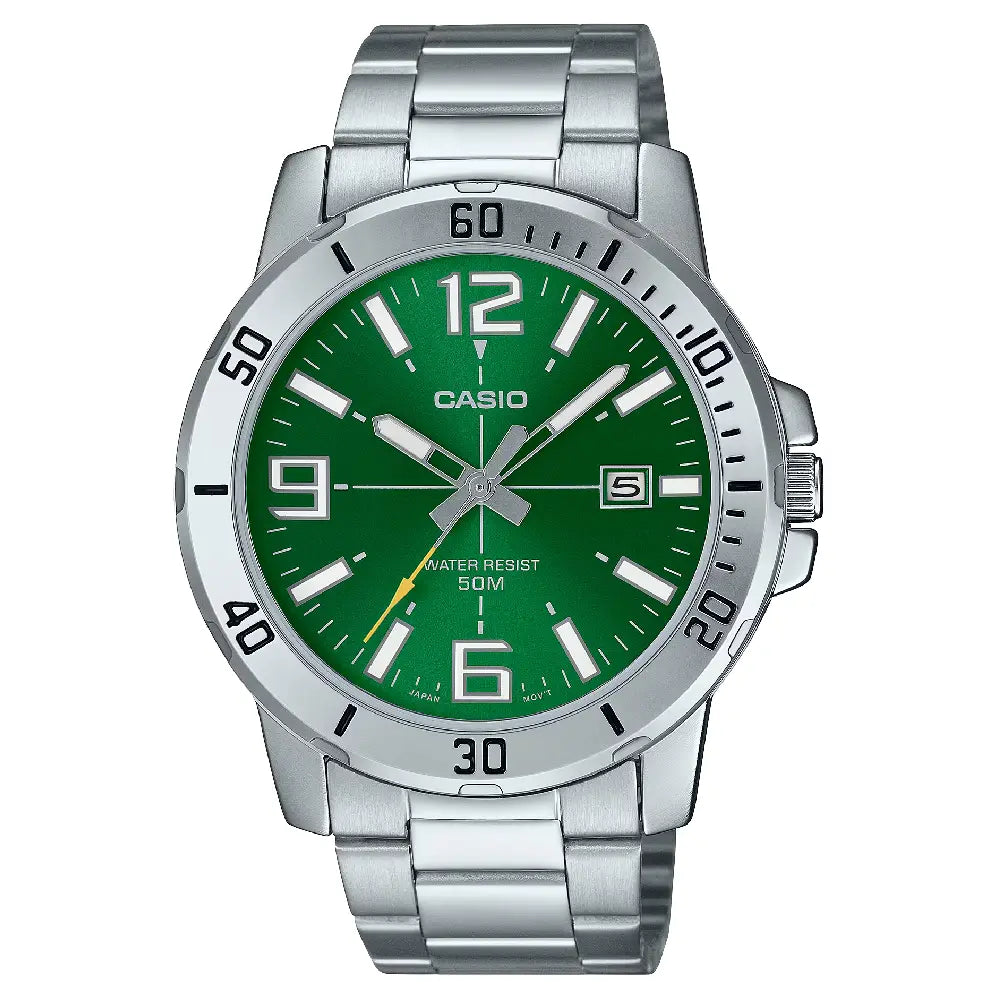 Casio Enticer MTP-VD01D-3BVUDF Date Analog Green Dial Stainless Steel Men's Watch