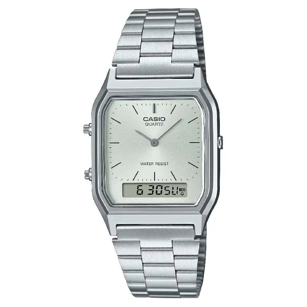 Casio Vintage Analog-Digital AQ-230A-7AMQYDF Silver Dial 29.8mm Stainless Steel Unisex Watch