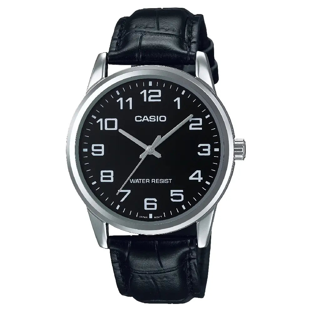 Casio Classic Analog MTP-V001L-1BUDF Black Dial 38mm Leather Strap Men's Watch