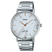 Casio Enticer Analog MTP-VT01DM-7AUDF White Dial (Marble Design) Stainless Steel Men's Watch