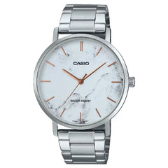 Casio Enticer Analog MTP-VT01DM-7AUDF White Dial (Marble Design) Stainless Steel Men's Watch