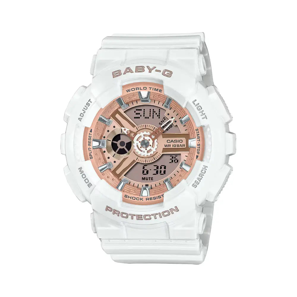 Casio Baby-G BA-110X-7A1 white rose gold women’s watch front view