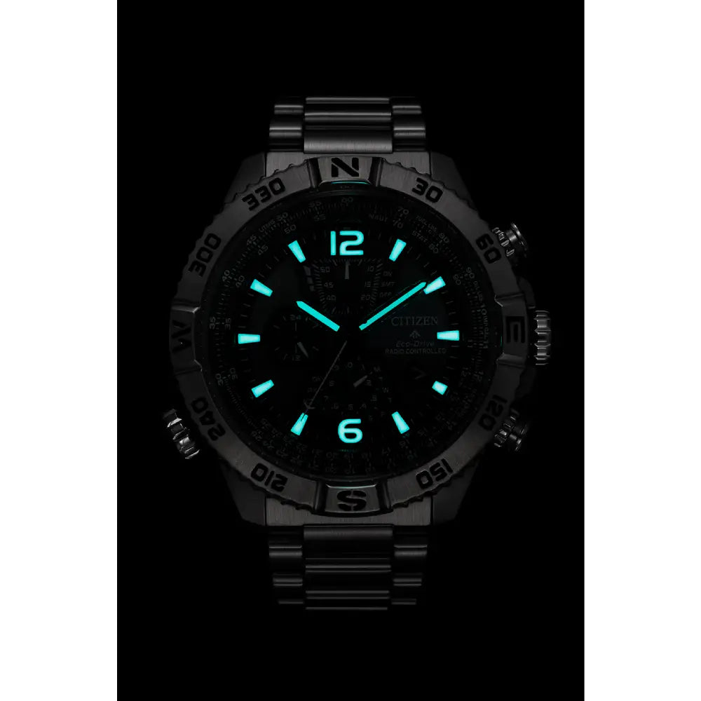 Citizen AT8220-55W stainless steel men's watch blue green dial