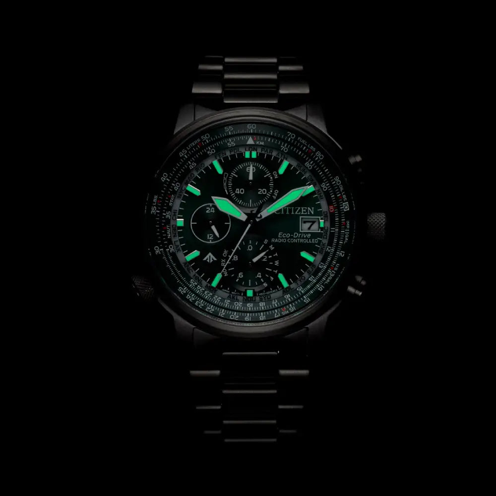 Citizen Promaster Sky Navihawk A-T AT8304-57W Green Dial 41mm Grey Stainless Steel Men's Watch