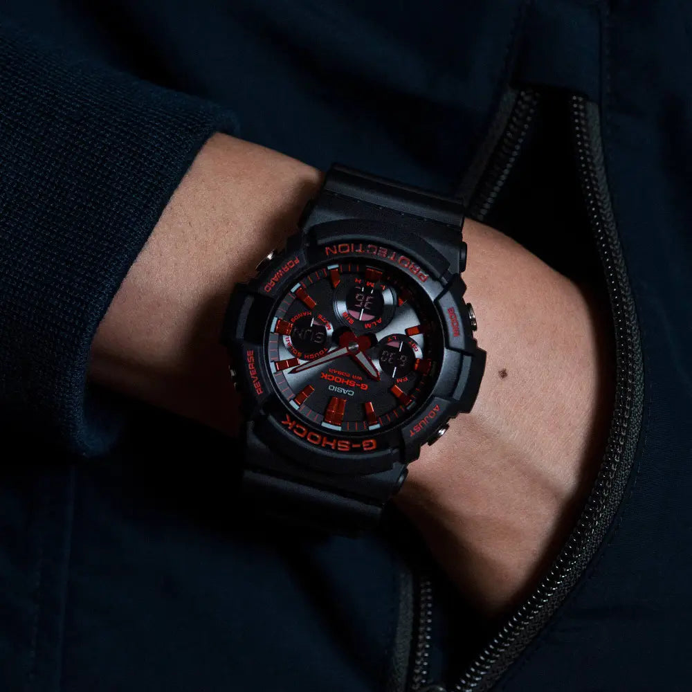 Casio G-Shock GAS-100BNR-1ADR Ignite Red black dial front view