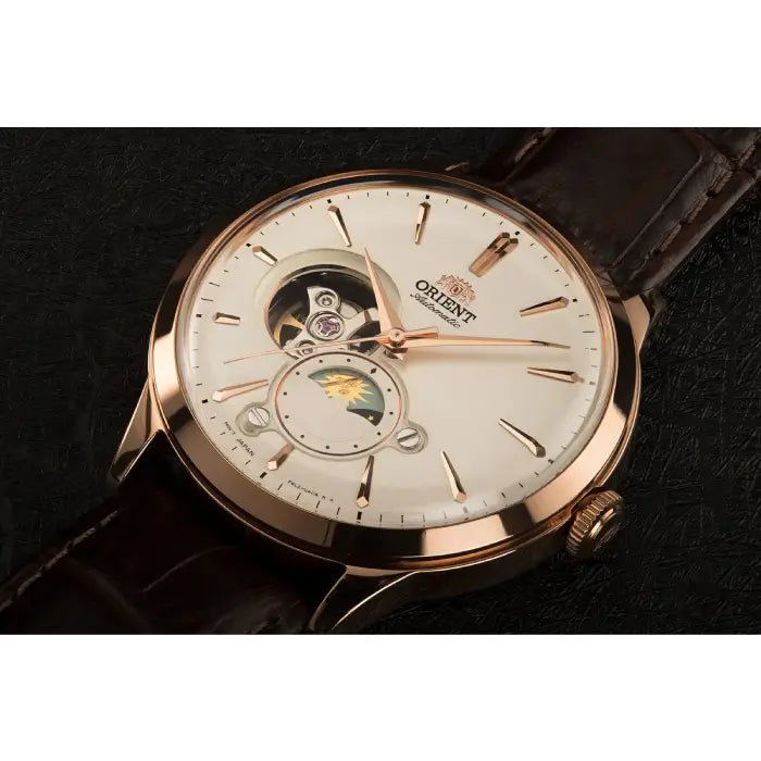Orient Classic "Sun & Moon Open Heart" RA-AS0102S White Dial 41.5mm Leather Strap Men's Watch