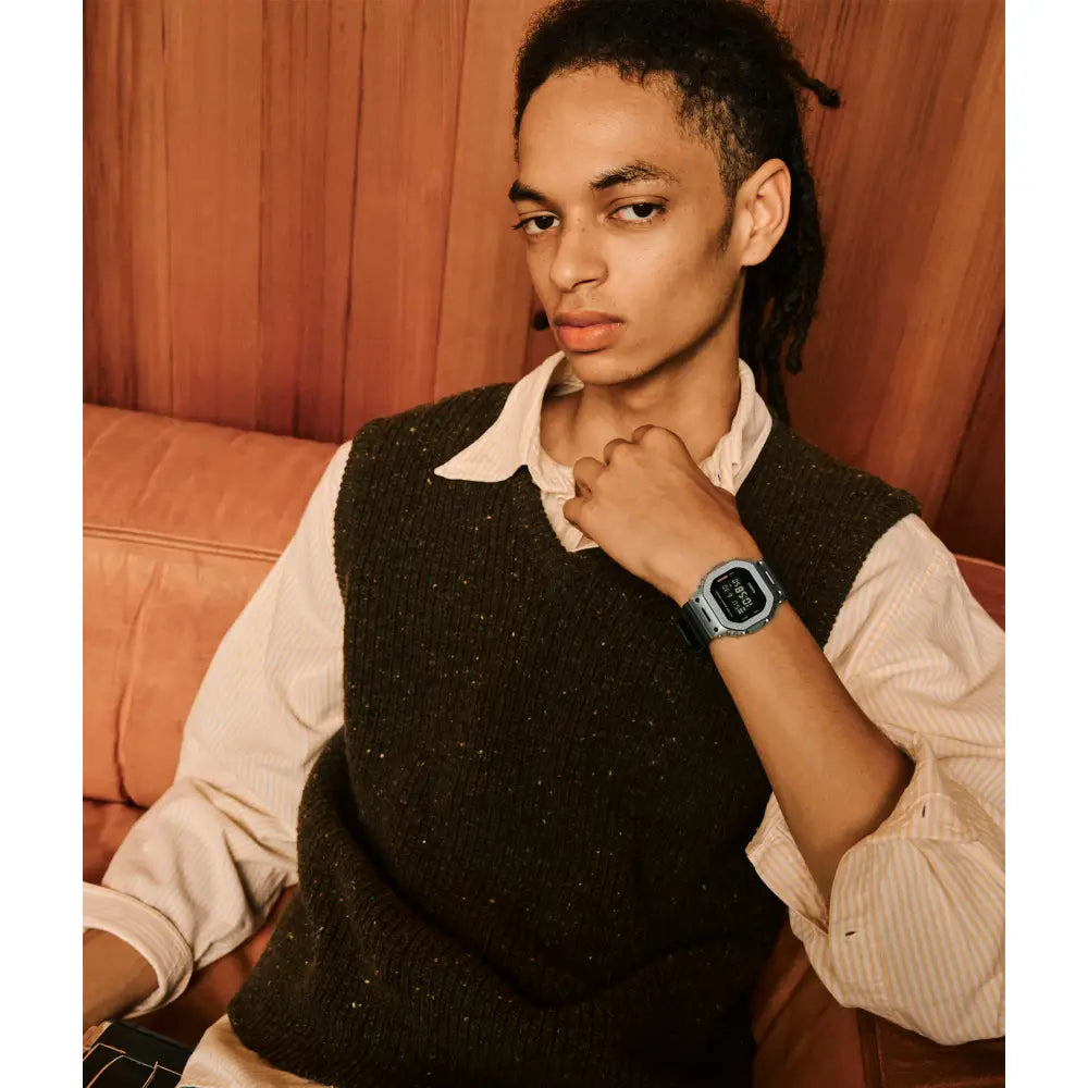 Casio G-Shock "Modern Industrial" Metal Covered GM-5600M-1PR Silver Digital Display 43.2mm Resin Strap Unisex Watch